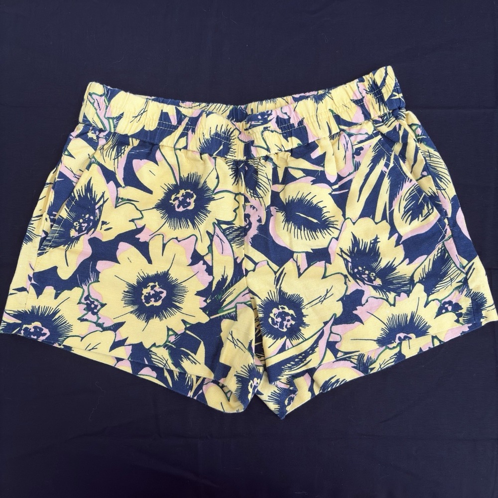 J Crew Shorts Women's 00 Yellow Linen Blend Floral Beach Tropical‎